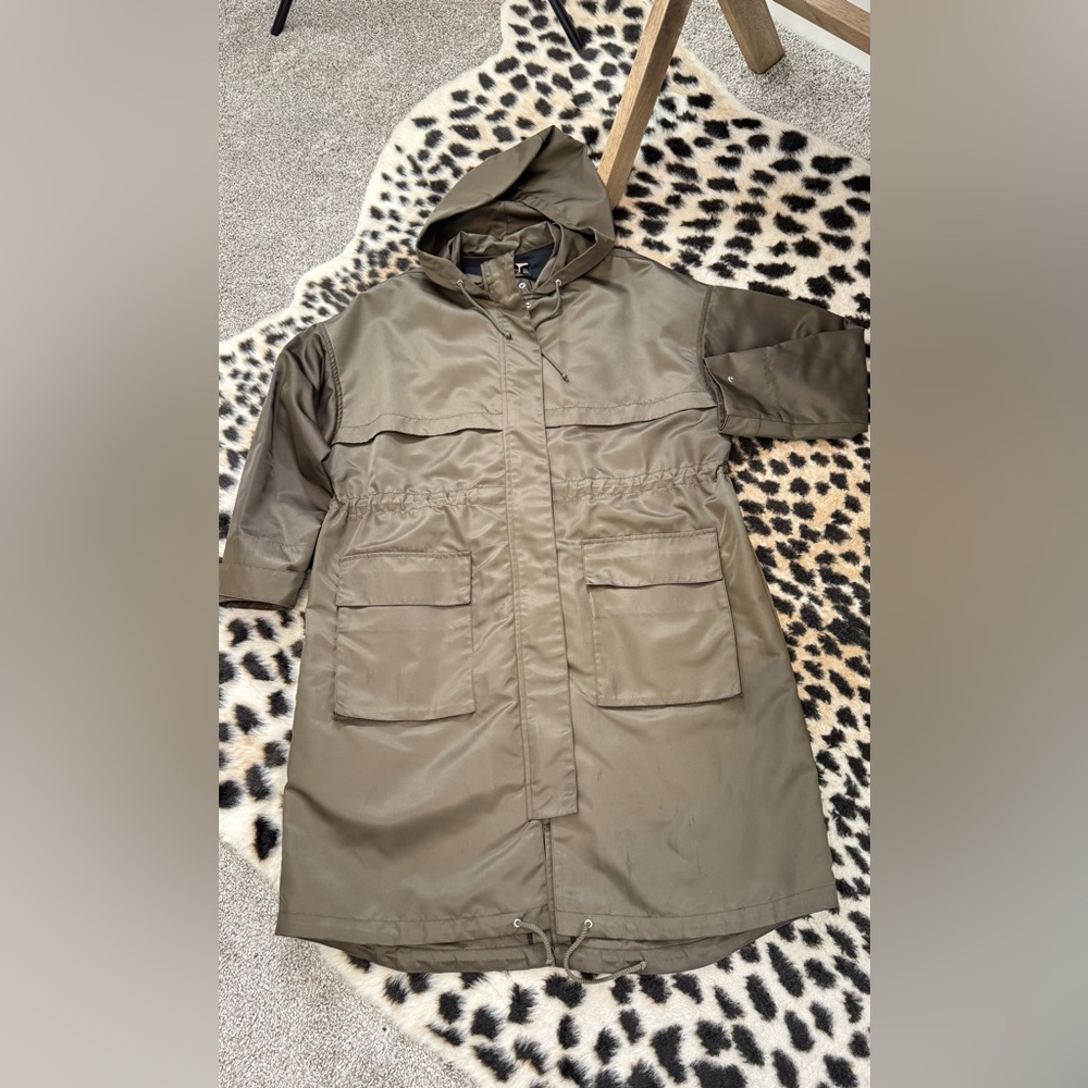 Zara Khaki Hooded Utility Jacket